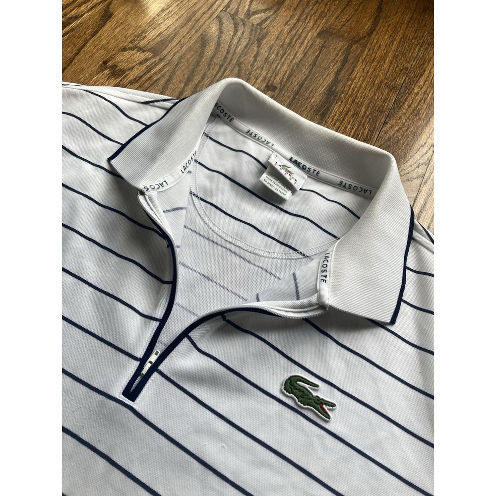 Lacoste Sport Polo Shirt Mens Size 7 2XL Crocodile Logo 1/4 Zip White Striped